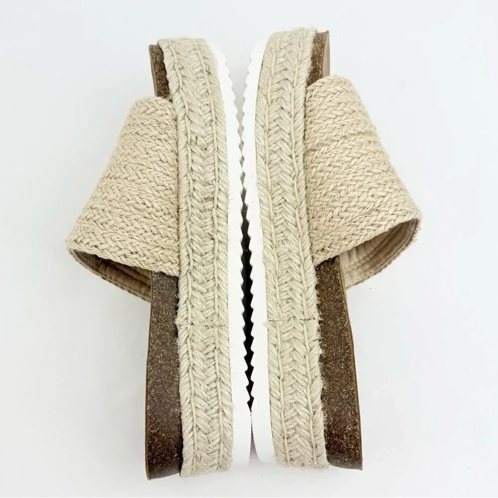 Soda PROCESS Beige Jute Open Toe Platform Espadrille Slide Sandals